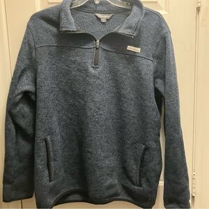 Eddie Bauer Sweater Adult XL Blue Sweatshirt Mock Neck Pockets 1/4 Zip
